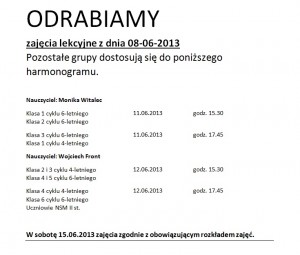 Terminy odrabianych zajęć z dnia 08-06-2013